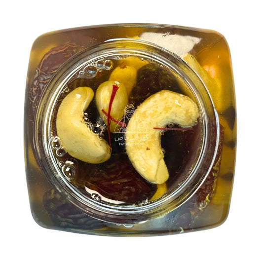 Raw Zafrani Honey Mejdool Khajoor Kaju | Premium Honey Saffron With Mejdool Dates & Cashews In Pakistan | Gher Se Khaas