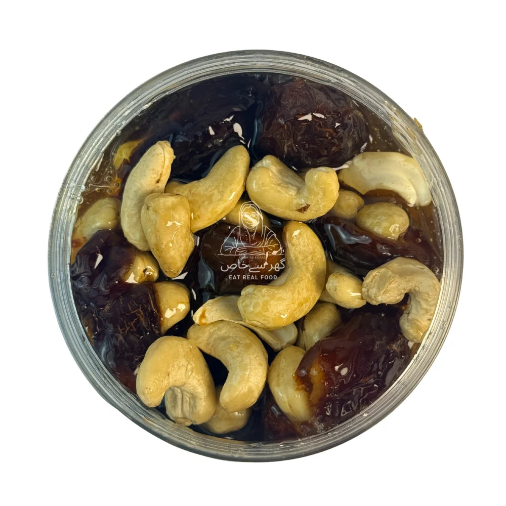 Raw Zafrani Honey Mejdool Khajoor Kaju | Premium Honey Saffron With Mejdool Dates & Cashews In Pakistan | Gher Se Khaas