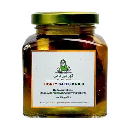 Raw Zafrani Honey Mejdool Khajoor Kaju | Premium Honey Saffron With Mejdool Dates & Cashews In Pakistan | Gher Se Khaas