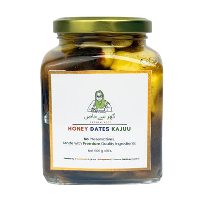 Raw Zafrani Honey Mejdool Khajoor Kaju | Premium Honey Saffron With Mejdool Dates & Cashews In Pakistan | Gher Se Khaas