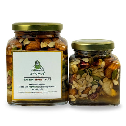 Zafrani Honey Nuts | Raw Honey Saffron With Premium Mixed Nuts & Seeds In Pakistan | Gher Se Khaas