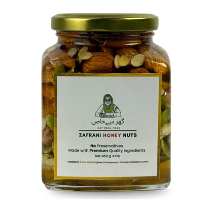 Zafrani Honey Nuts | Raw Honey Saffron With Premium Mixed Nuts & Seeds In Pakistan | Gher Se Khaas